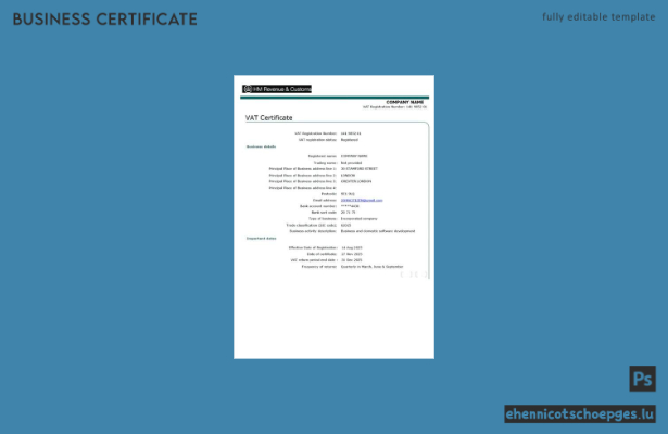 Beispiel eines britischen Mehrwertsteuerzertifikats (Word- und PDF-Datei)